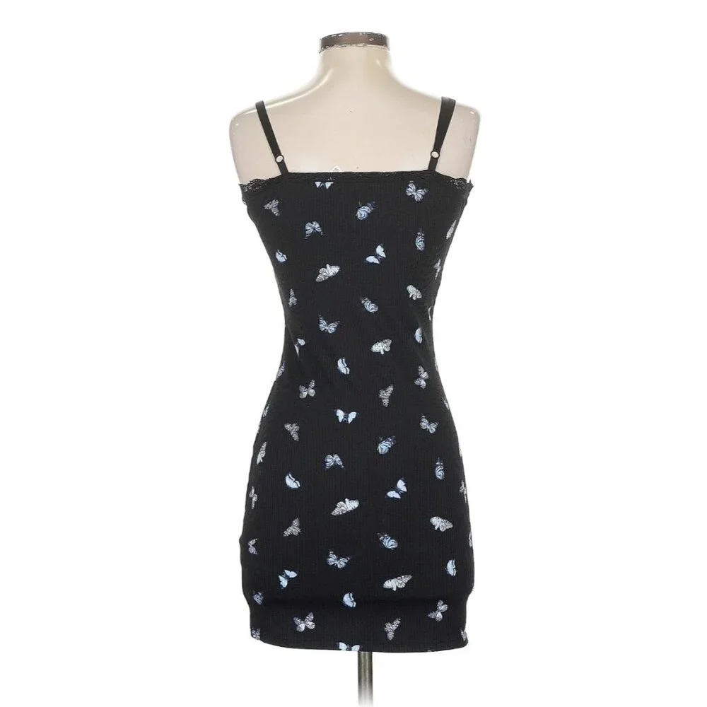 Divided X H&M Black Coquette Ribbed Butterfly Mini Dress Y2K Revive Grunge S - Picture 9 of 14